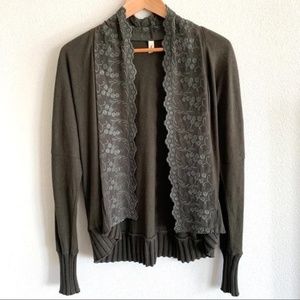TINY Green Lace Trim Cardigan Size Small